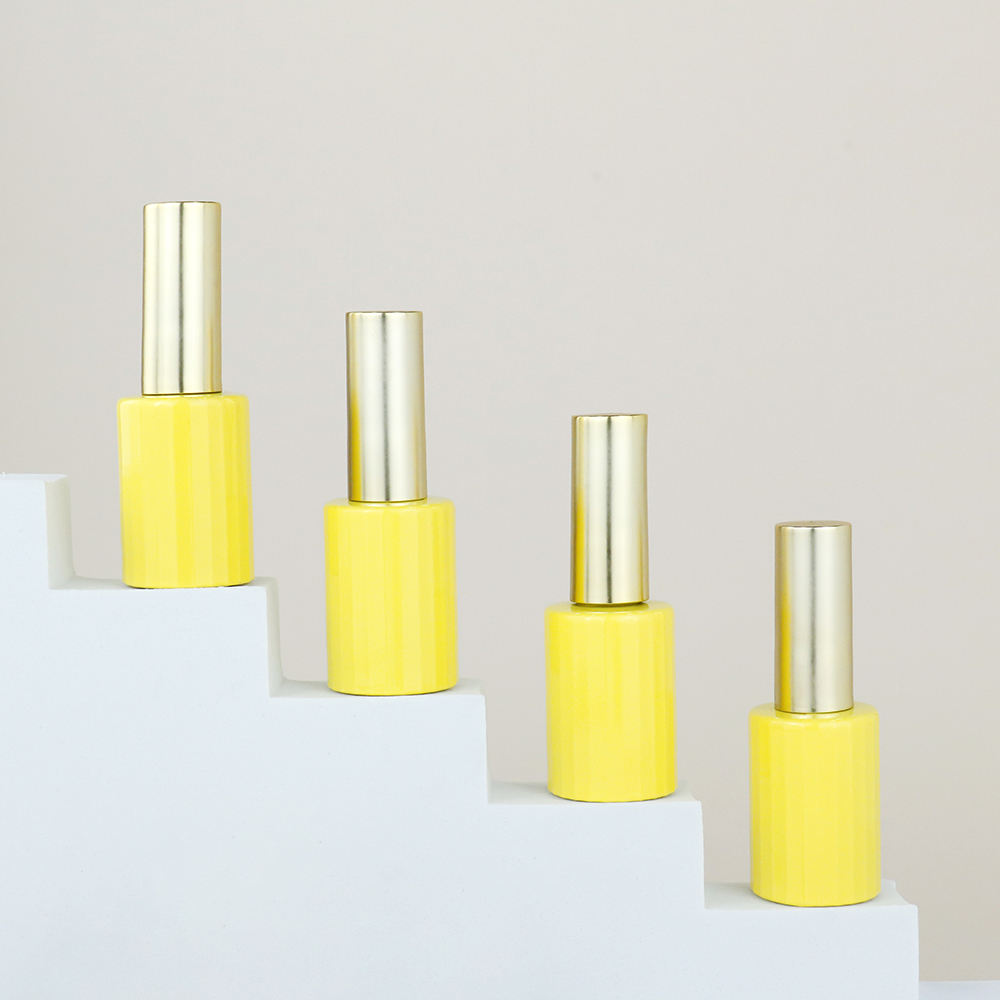 Wholesale Custom Yellow Made Cylinder 12ml Empty Nail Art Polish Glass Bottle With Cap