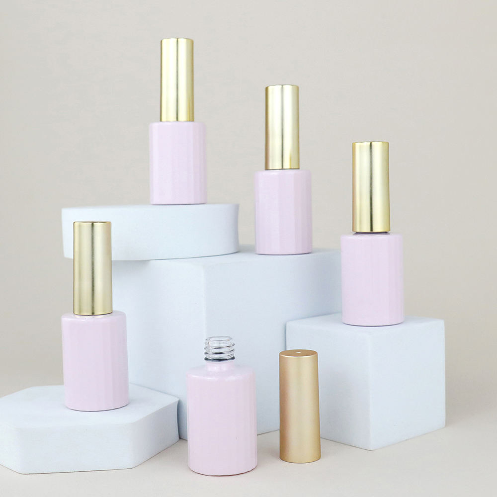 Custom 12ml Luxury Pink Empty Cylinder Shaped Nail Gel Polish Glass Bottle