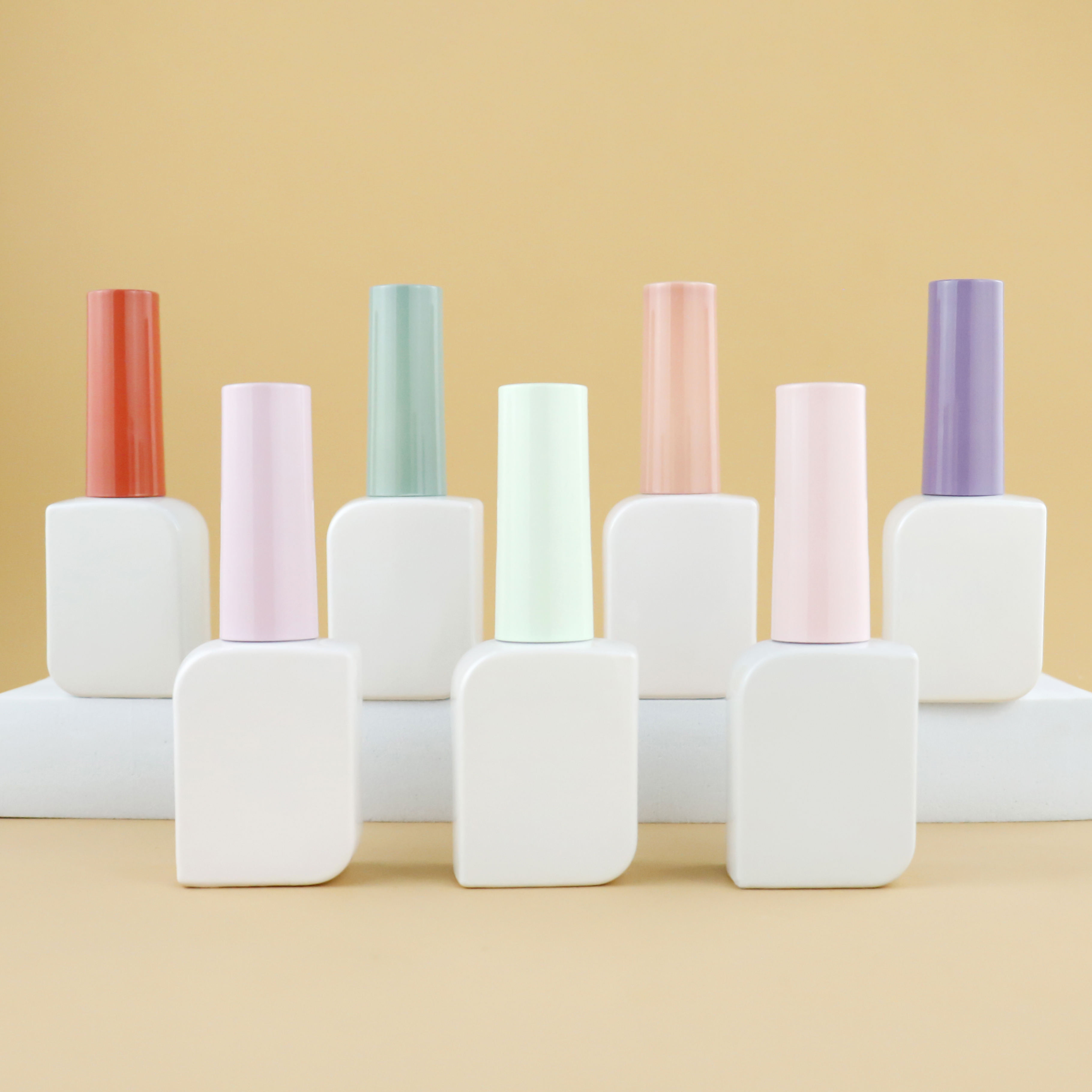 White square Empty Nail Polish Glass Bottle With pink Caps and Brush Can Accept Customized 11ml