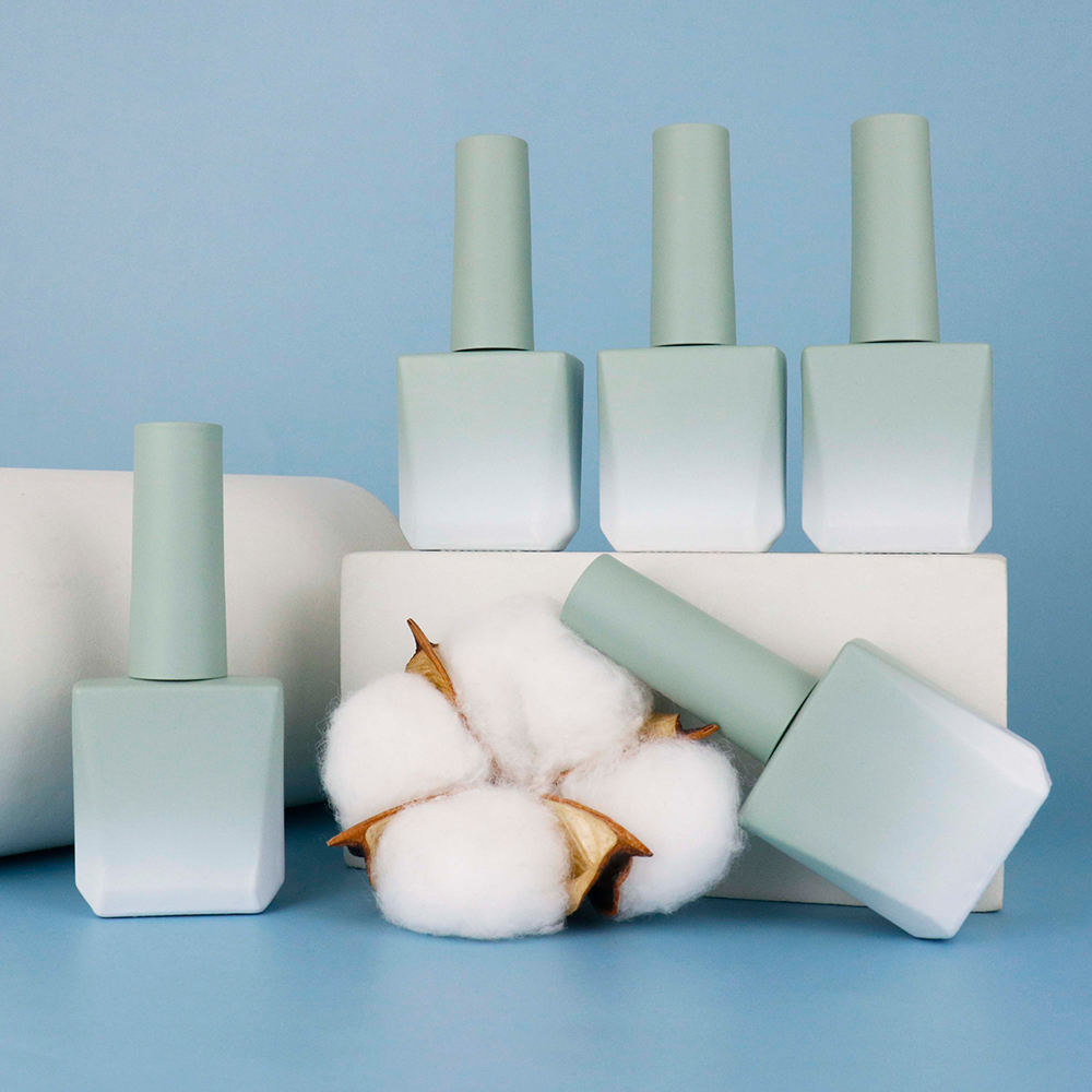 Factory Custom Unique 12ml Matte Gradient Color White to Green Nail Gel Polish Bottle With Brush Nail Oil Glue Glass Container