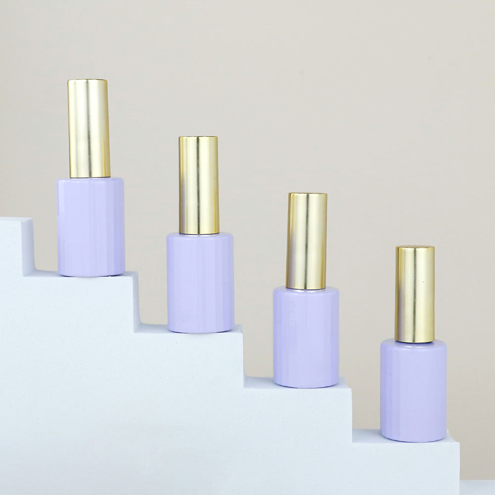11ml Cylinder Irregular Purple Glass Empty Custom Nail Polish Bottle With Brush 12ml