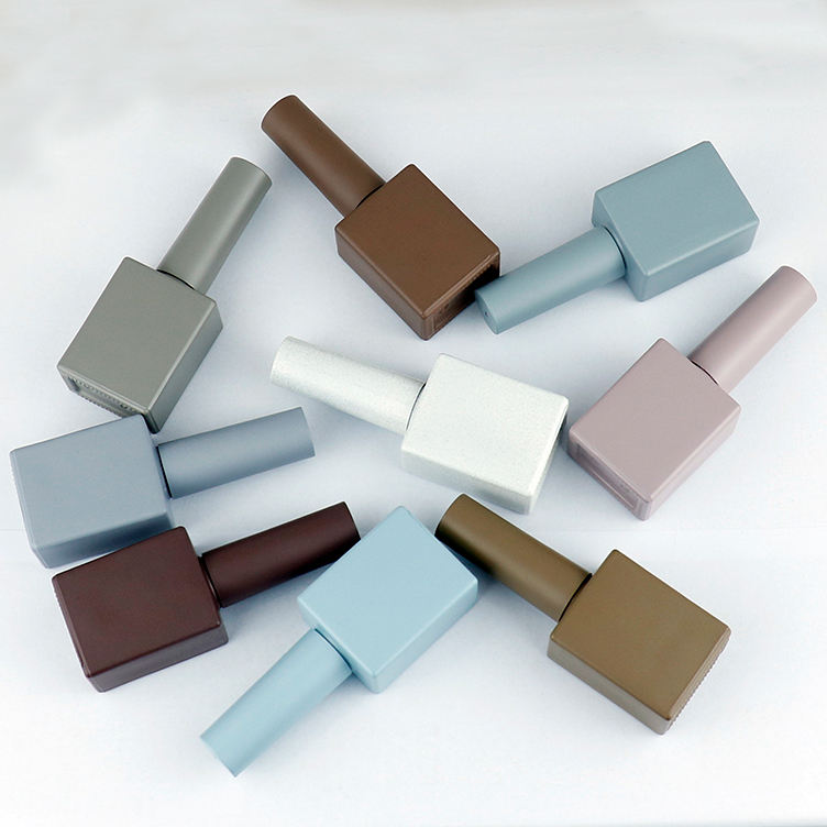 Custom Printing Glass square Blue 12ml 10ml Empty Glass Nail Polish Bottle With Cap and Brush