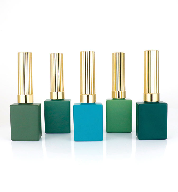 Custom Nail Gel 10ml 15ml Green Blue square Fancy Nail Polish Bottle With Gold Cap for Top Coat Base Coat