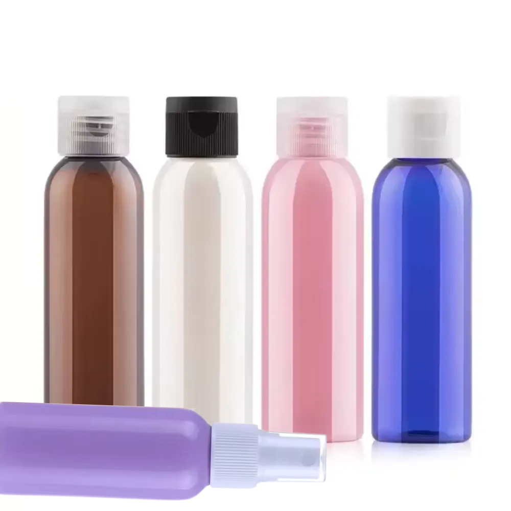ODM OEM Cosmetics Packaging 50ml 100ml PET Plastic Bottles with Screw Cap Flip Cap for Toner Bottle Cleansing Oil Makeup Remover