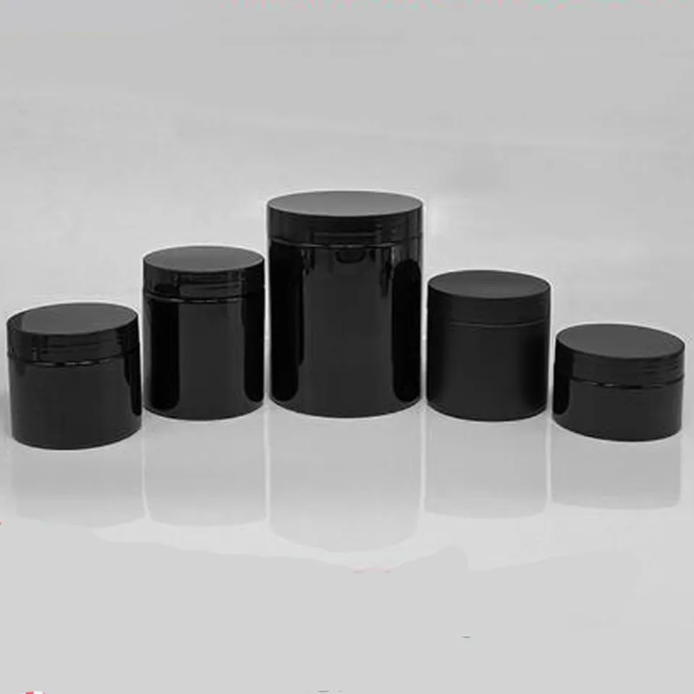 High Quality Customizable Black PET Plastic Cosmetic Jars 200ml Capacity with Lid 
