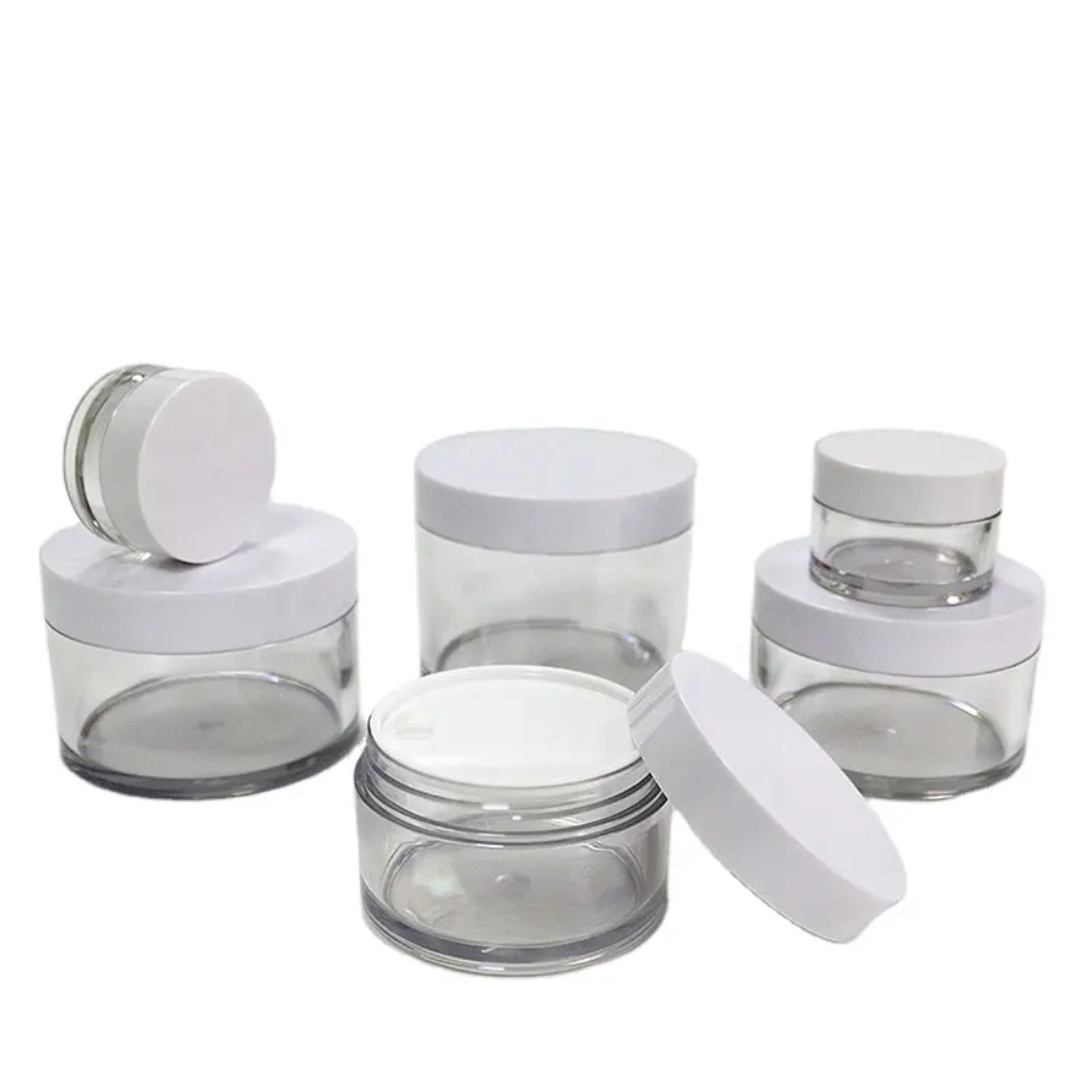 High Quality Custom Made PET Cosmetic Jars with White Acrylic Lid Cap for Cookies Manufactured 