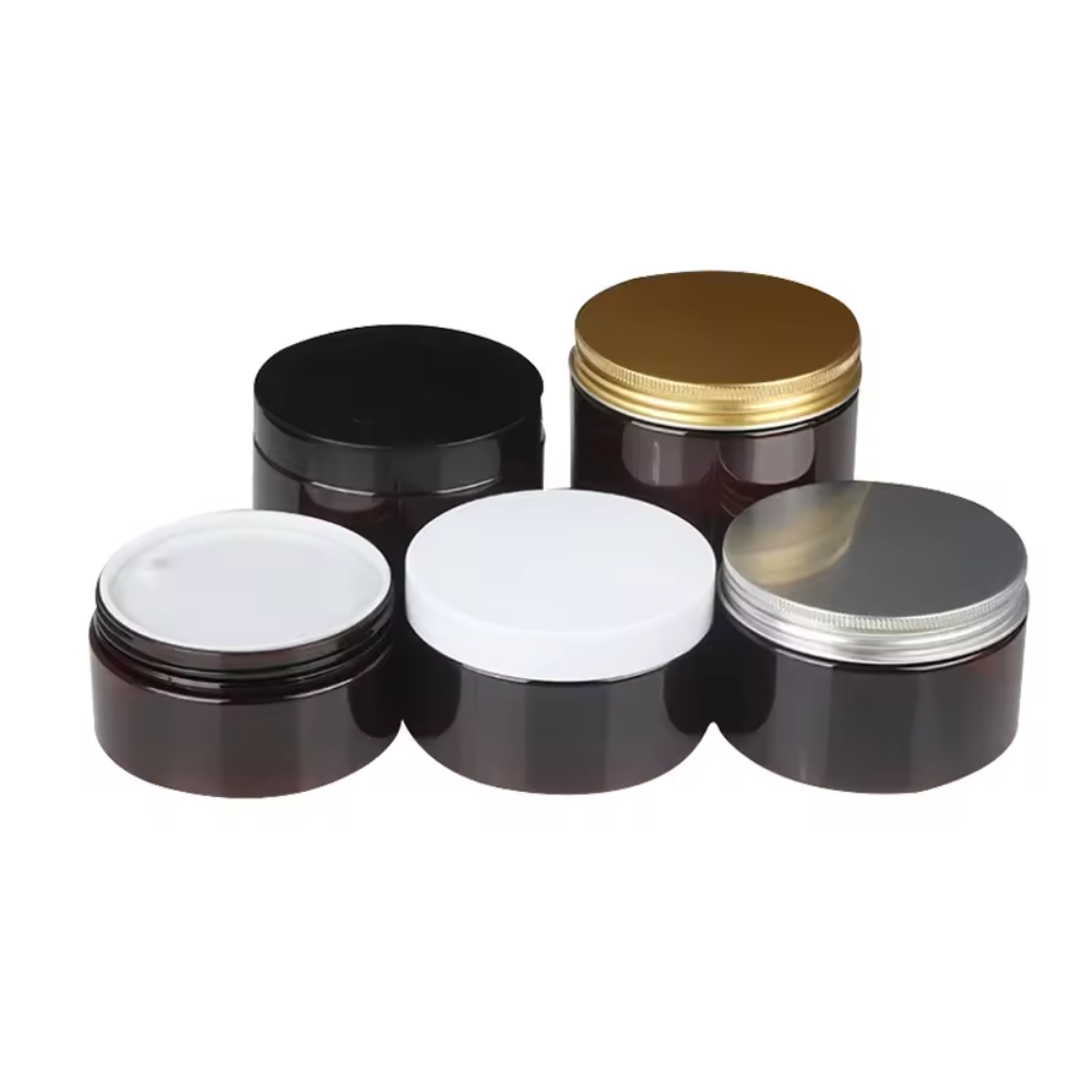 Custom Size Logo 250ml 300ml Plastic Cream Jar PET Cosmetics Face Facial Cream Body Butter Jars Lid Scrub Conditioner Lotion PP