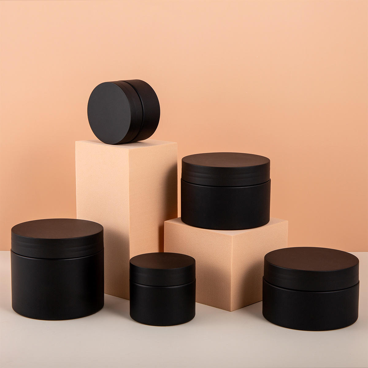 Luxury Cosmetic Screen Printing Custom Color Black Bottles Skin Care Cream Jar Cosmetic Jar PET Plastic