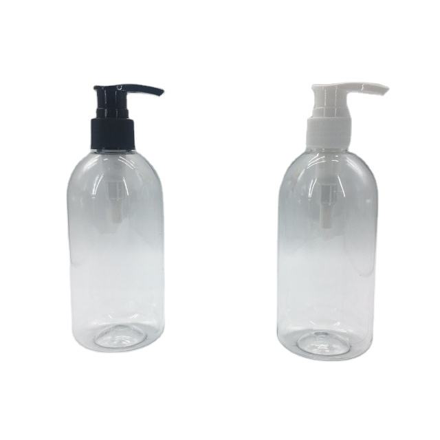 300ml Shampoo PET Plastic Bottle Clear Round Shoulder PET Bottle with Pump Sprayer 