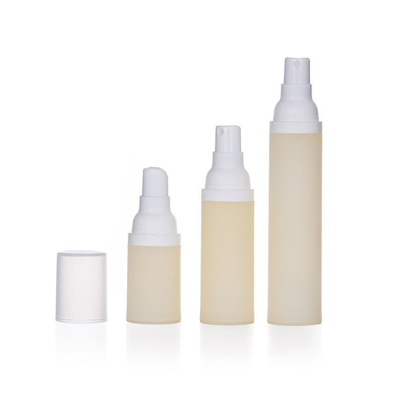 Wholesale Customized Airless 15ml 20ml 30ml 50ml Matte clear Yellow PP Bottle with White Pump for Skin Care Serum Small Capacity