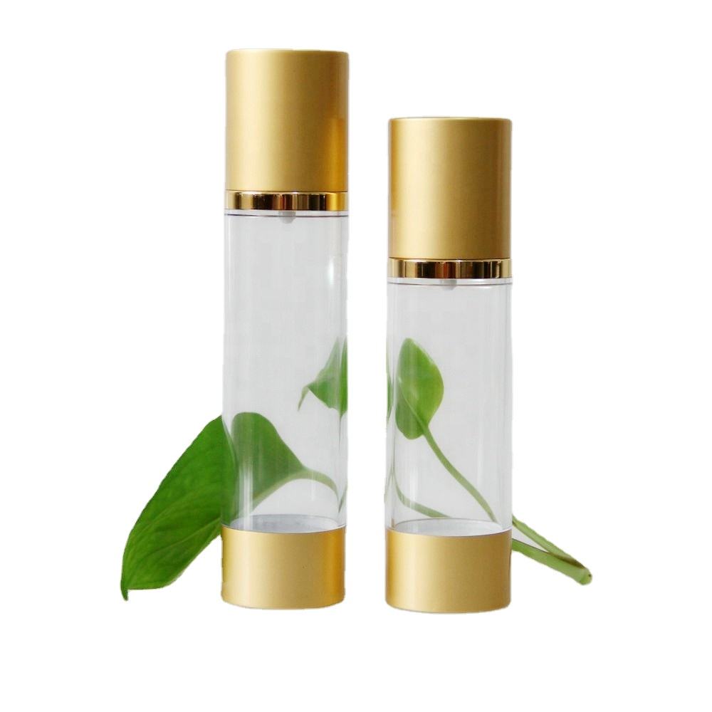 Gold Color Airless Bottle Cosmetic Airless Pump Bottle 50ml Refillable Airless Bottle