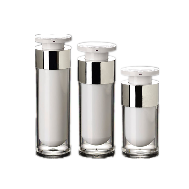 15ml 30ml 50ml Plastic Acrylic + Aluminum Luxury Cosmetic White Airless Bottle with Pump Dispenser for Facial Cleanser Cream