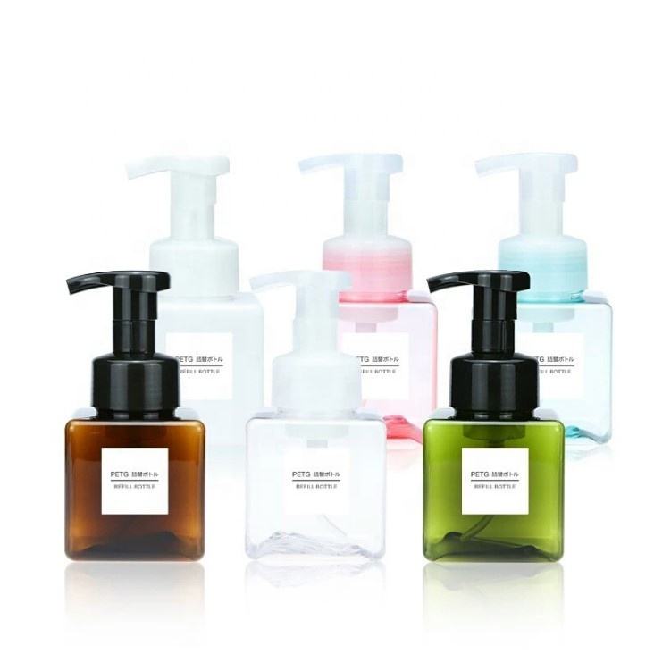 250ml 8oz square Hand Liquid Soap Cleanser PETG Plastic Foaming Foam Dispenser Pump Bottle with Pump Top