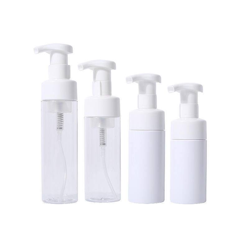 Wholesale PET Foam Pump Bottle 100ml & 150ml Plastic Press Type Dispenser for Mousse Facial Cleanser Cosmetic Skincare Packaging