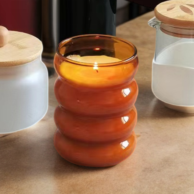 2025 Hot Sale Handmade High Borosilicate clear Round Candle Jar 