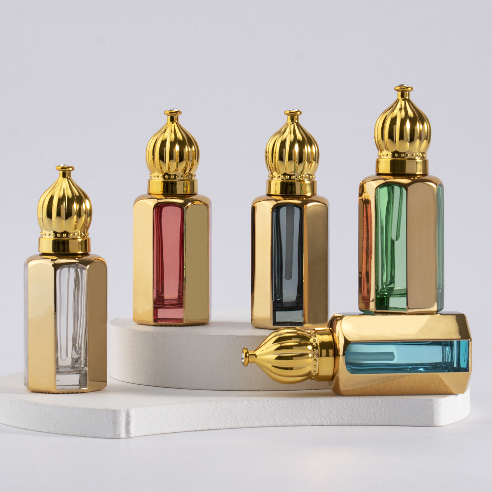 3 ml 6 ml 12ml Custom Empty Golden Colored Arab Oud Oil Attar Bottles Octagonal Perfume Roller Bottle