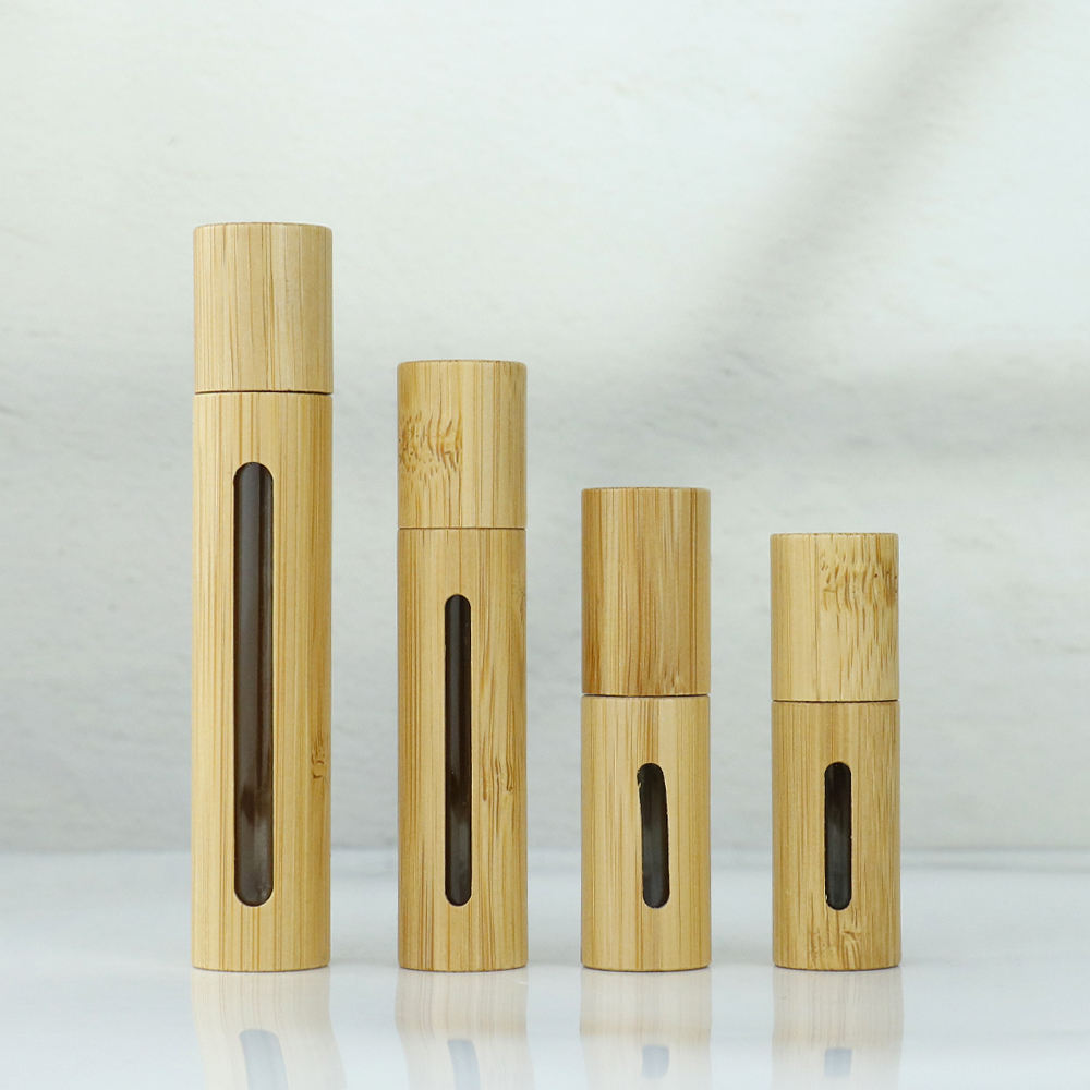 Bamboo Perfume Oil Roll on Glass Bottle With Roller Ball Empty Glass Perfume Essential Oil Bottle