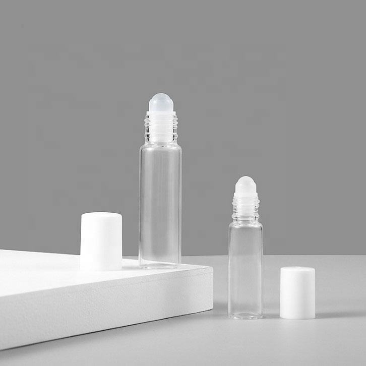 Essential Oil Use 5ml 10ml Transparent Roll on Glass Roller Perfume Bottle With Plastic Roller Ball and White Cap