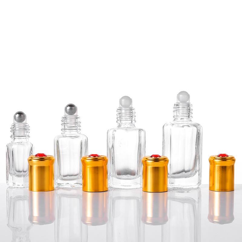 Luxury Octagonal Shape Arabian Oud Attar Roller Ball Perfume Oil Glass Bottle 3ml 6ml 9ml 12ml Glass Roll Bottle