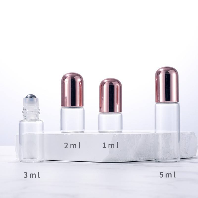 Luxury Rose Gold Empty Essential Oil Roller Bottle 1ml to 5ml Mini Pink Perfume Glass Roll Bottle with Rose Gold Cap
