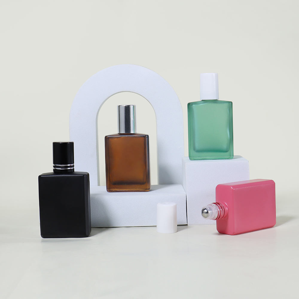 Custom Luxury Colorful Square Empty Roller Bottle 15ml 30ml 50ml 100ml Frosted Essential Oil Glass Roll on Bottles