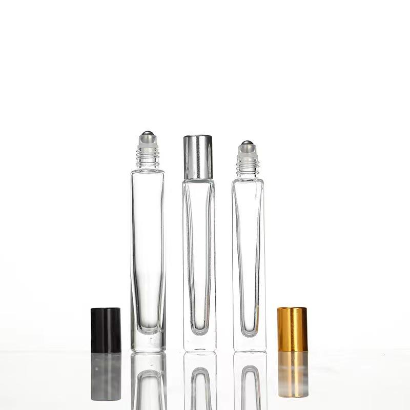 10ml Glass Roll on Bottles Square Round Matte Black White Transparent Essential Oil Perfume Bottle with Stainless Steel Roller