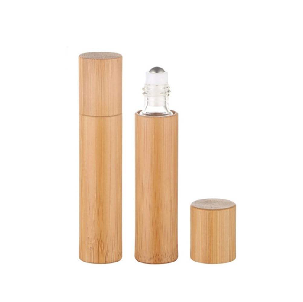 Eco Friendly Essential Oil 3ml 5ml 10ml Roll on Glass Bottle Bamboo Roller Bottle Bamboo Lid Roller Bottle  for Perfume