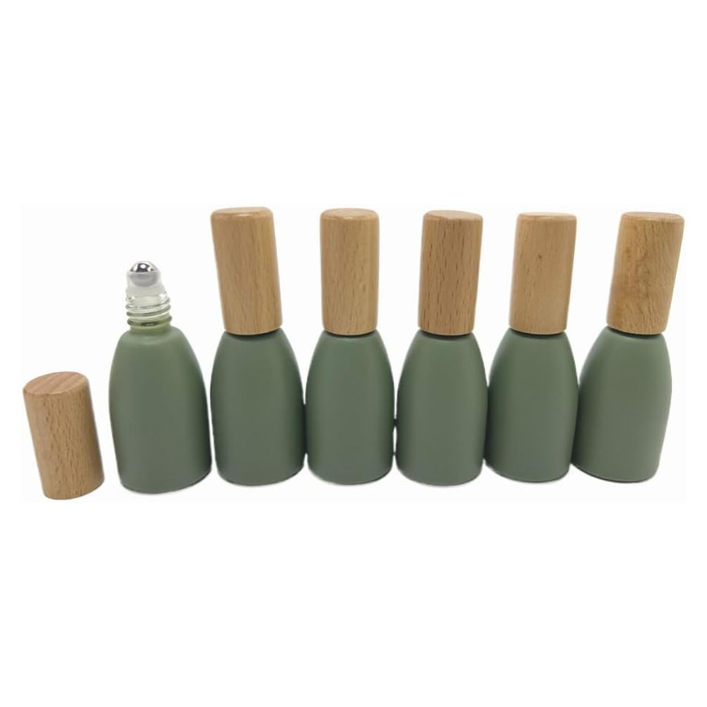 Hot Selling Skincare 12ml Essence Oil Roller Bottle Custom Pink GrrenClear Perfume Glass Roll on Bottles with Wooden Lid Cap