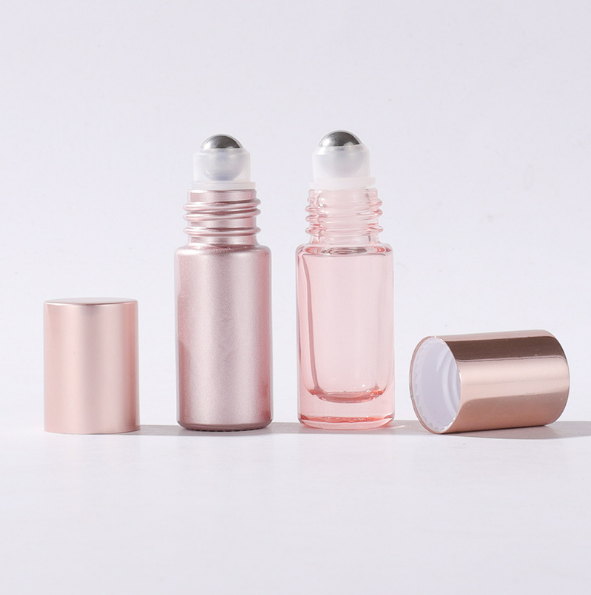 5ml 10ml Empty Cosmetic Packaging Rose Gold Roll on Bottle Skin Care Essential Oil Pink Glass Roller Perfume Bottle