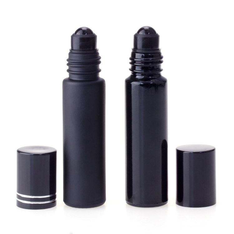 10 ml Small Perfume Roll-on Bottle 10ml Frosted Matte Black Shiny Black Crystal Essential Oil Roller Ball Roll on Glass Bottle