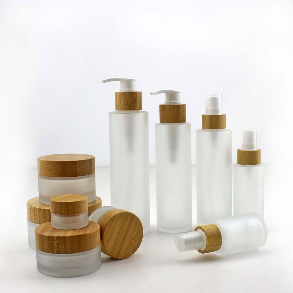 Bamboo Lids 20ml/150ml Spray Bottles 30g/50g Frosted Glass Bottles Lotion Dispenser Pump Bottles Travel