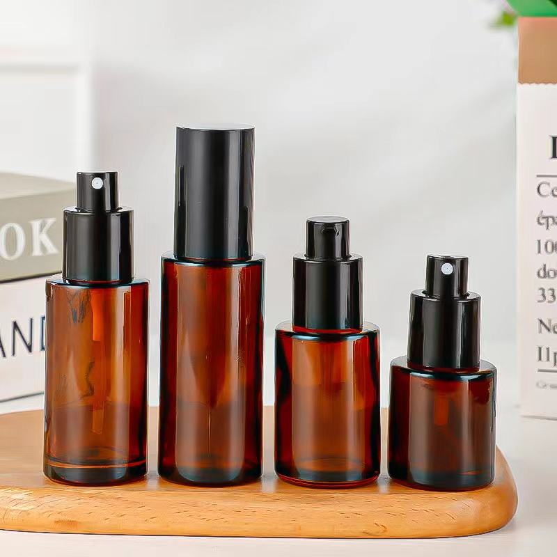 Luxury 30ml 60ml 80ml 100ml 120ml 30ml 60ml 100ml 120ml Amber Cosmetic Packaging Empty Glass Lotion Serum Bottle