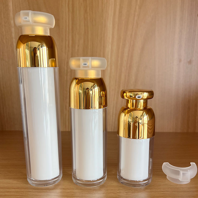 Round Gold Lotion Bottle Acrylic Cosmetic Airless Pump Bottle 15ml 30ml 50ml