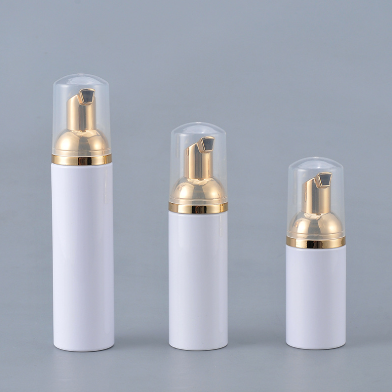 Screen Printing Cosmetic Lotion Bottle Transparent Gold Pump Head Plastic 300ml 500ml PET Gel Shampoo Bottles with Gold Pump