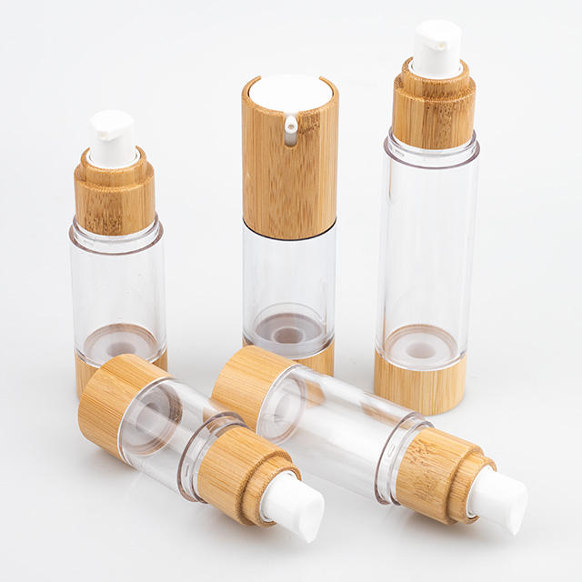  30ml 50ml 100ml  Eco Friendly Empty Cosmetic Lotion Airless Pump Bottle With Bamboo Packaging