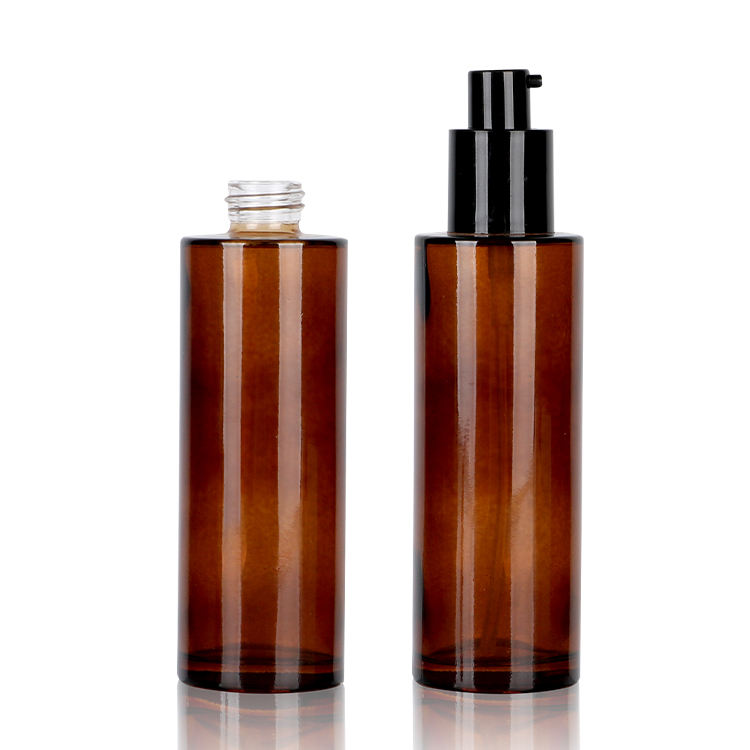 Wholesale 80ml 100ml Amber Glass Lotion Bottles with Custom Cap Spray-head Lotion Cosmetic Sets Lotion Pump Bottles