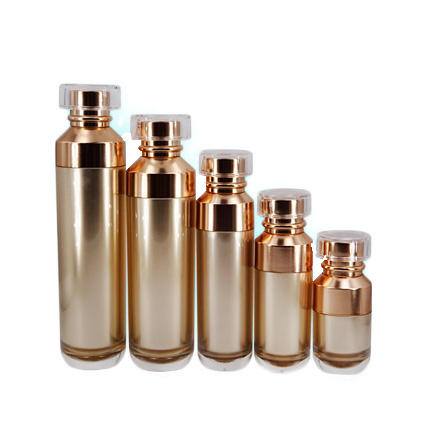 Wholesale Gold Packaging Skin Care Set Face Cream Lotion Cosmetic Acrylic Bottle