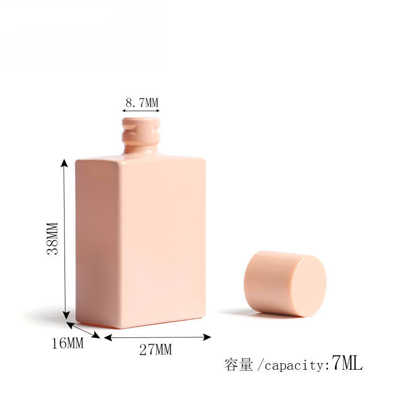 Pink square Perfume Custom Plastic HDPE Lid with High Quality Spray Pattern 7ML Portable Cosmetics Glass Bottle