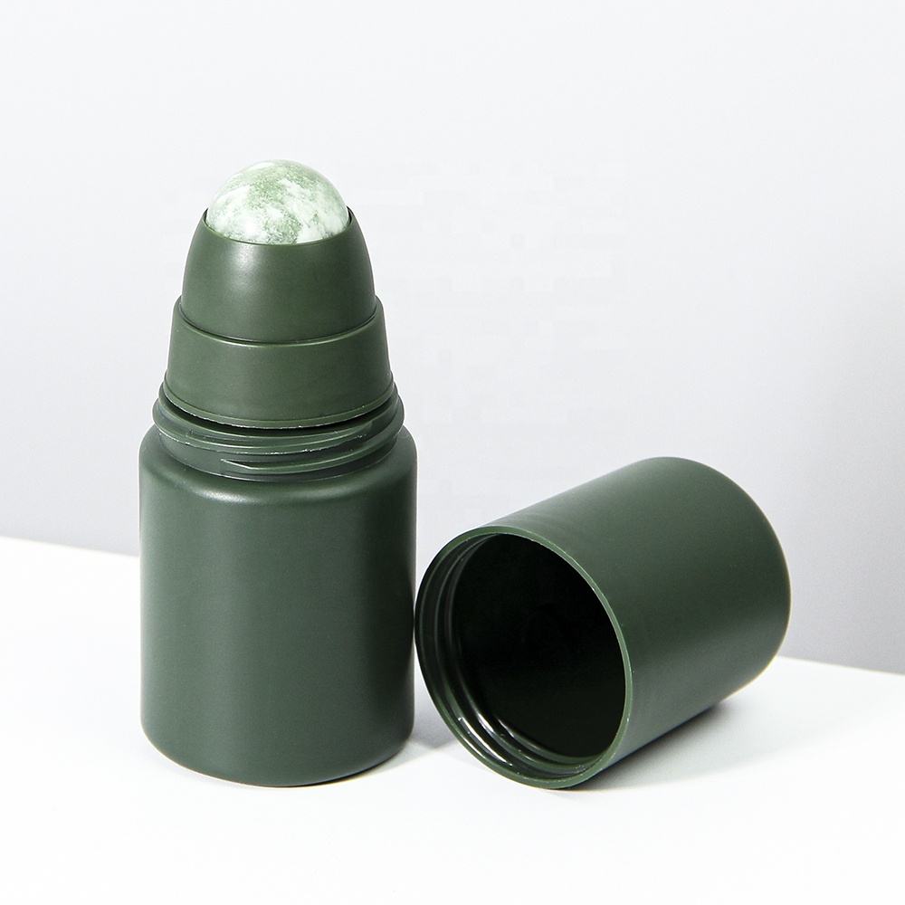 Luxury Custom 1oz 30ml 50ml Perfume Deodorant Containers Refillable Matte Green Plastic Steel Gemstone Roller Roll on Bottles