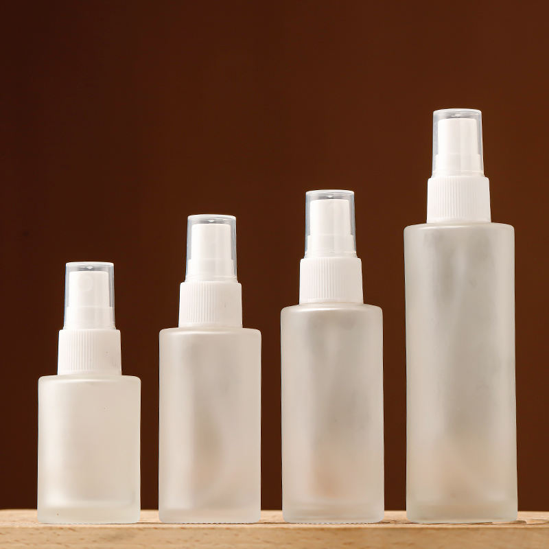 Wholesale 60ml 100ml 120ml Flat Shoulder Frosted White Cylinder Glass Spray Bottle with White Plastic Pump Cap