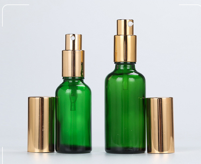 Cosmetic Green Amber Glass Dropper Bottle for Eye Skin Care 5ml-100ml Gold Essential Oil Bottle Screen Printing Surface