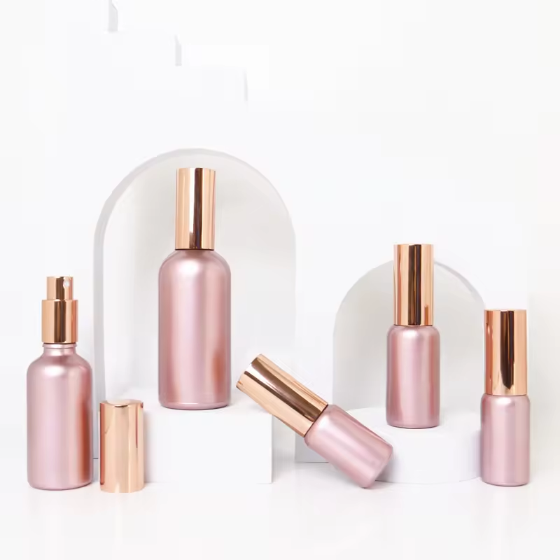 Rose Gold Frosted Pink Glass Spray Bottle 10ml 20ml 30ml 50ml 100ml Essential Oil Perfume Diffuser Glass Fine Mist Spray Bottle