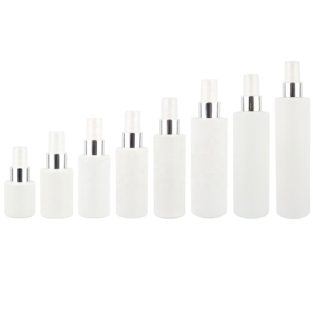 20ml 30ml 40ml 50ml 60ml 80ml 100ml 120ml Matte White Cosmetic Lotion Pump Fine Mist Glass Spray Bottle With Silver Lid