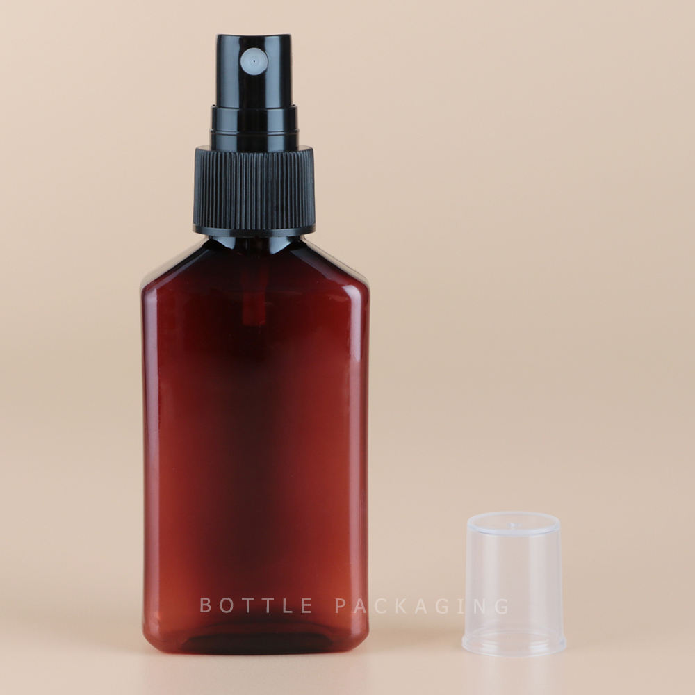 Custom Color Empty PET Cosmetic Spray Bottle Amber Flat square Spray Bottle Fine Mist 2oz 60ml Perfume Spray Bottle