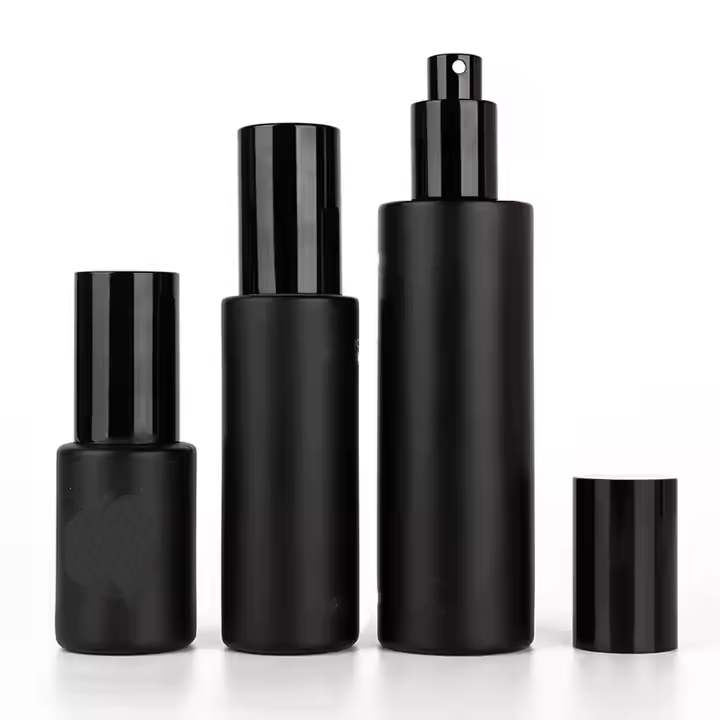 30ml 50ml 100 ml Glass Bottles for Cosmetics Matte Black Custom Spray Bottle for Toner Deluxe Glass Pump Bottles