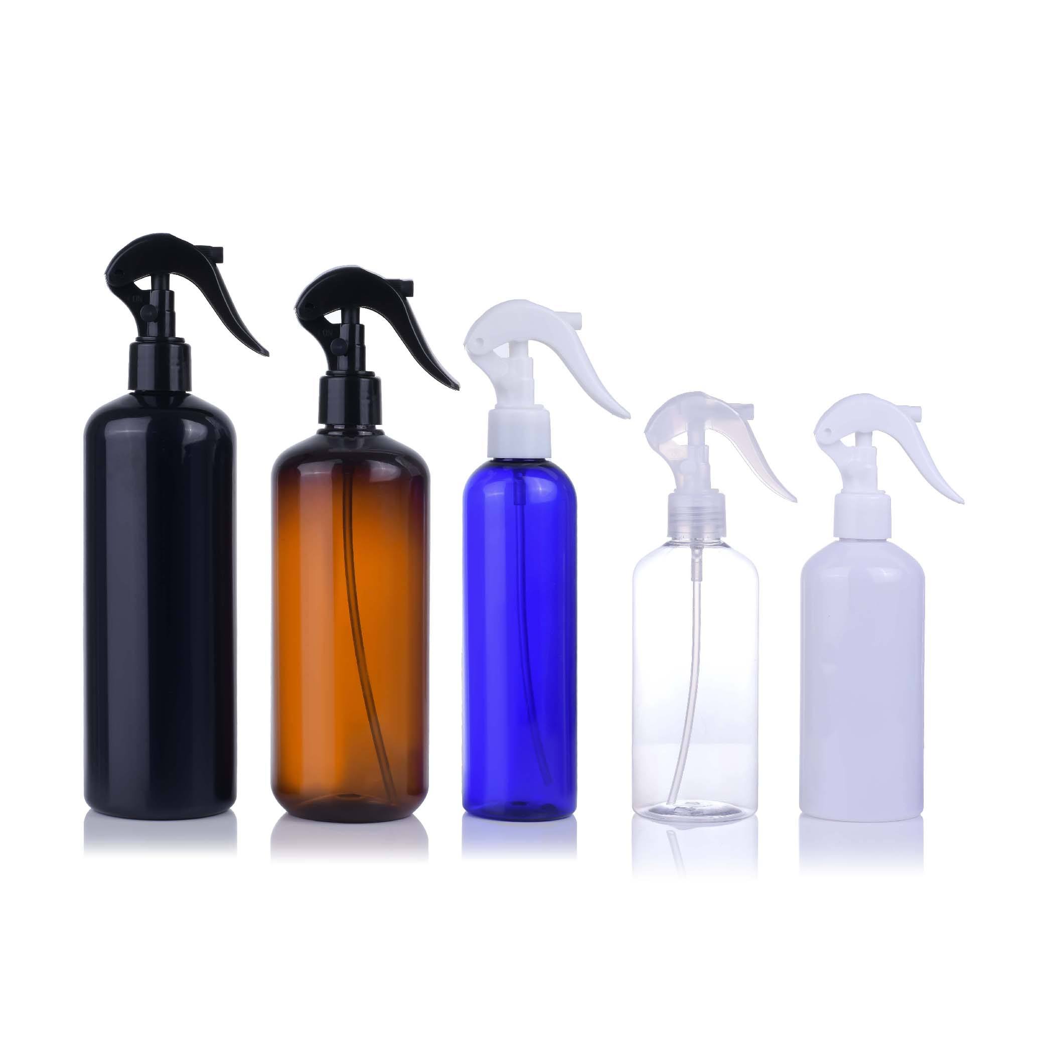 100ml 120ml 150ml 250ml 300ml 400ml 500ml PET clear White Blue Amber Black Plastic Bottles with Mist Trigger Sprayer