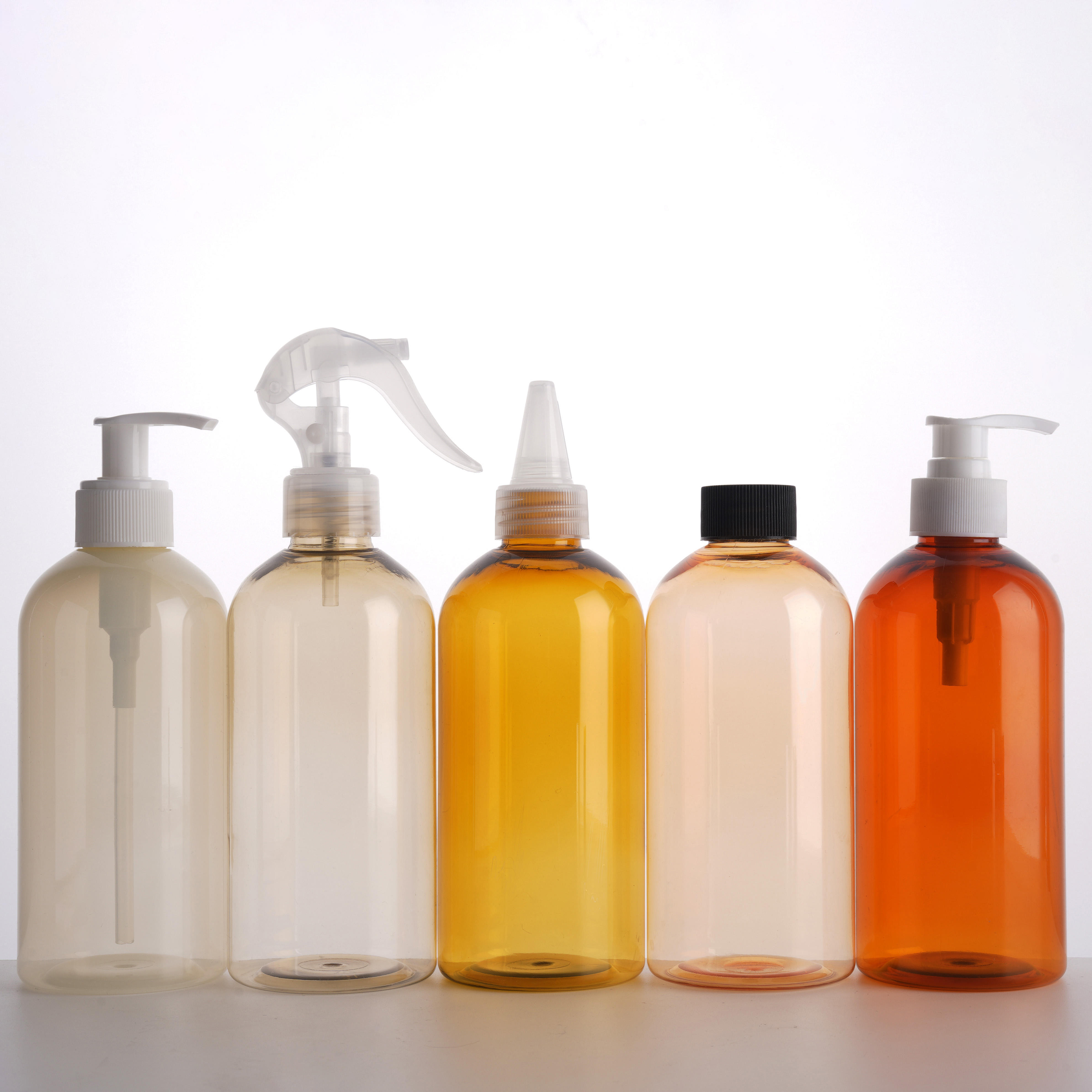 Custom 400mL Amber Green Transparent PET Shampoo Bottle Refillable Hair Oil Lotion Pump Twist Cap Trigger Sprayer