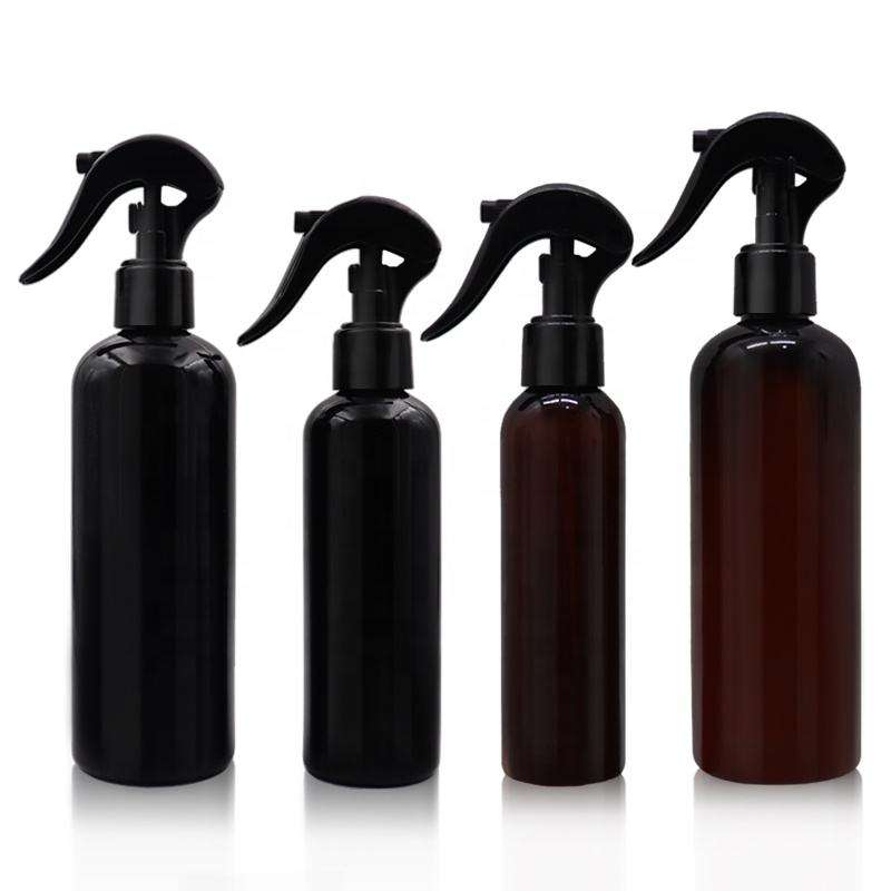 Trigger Mist Sprayer Empty Refillable 200ml 300ml Amber Black Pet Round Plastic Toner Liquid Spray Bottle