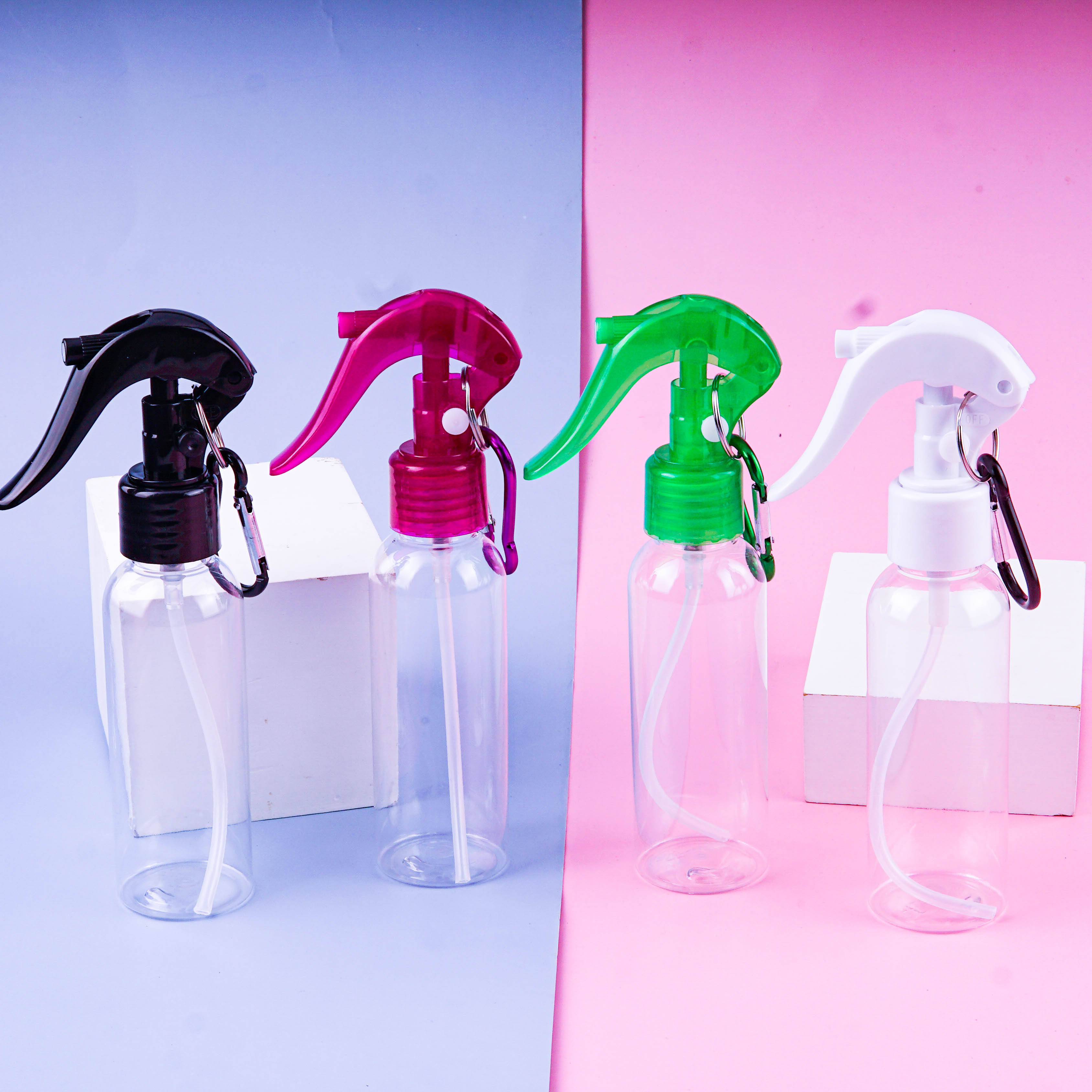 100ml Colorful 24/410 PET Alcohol Hand Sanitizer Mouse Trigger Spray Bottle With Carabiner and Keychain