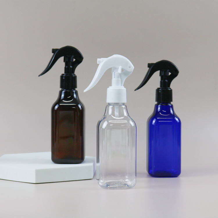 200ml Amber Blue Green Black White Empty square Shape PET Plastic Spray Pump Bottle Liquid Bottle with Black Trigger Spray Pump